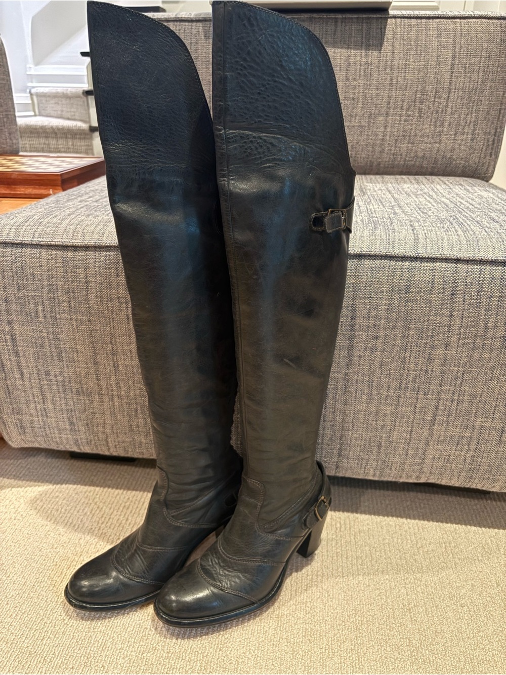 Belstaff Tall Black Leather Heeled Riding Boots